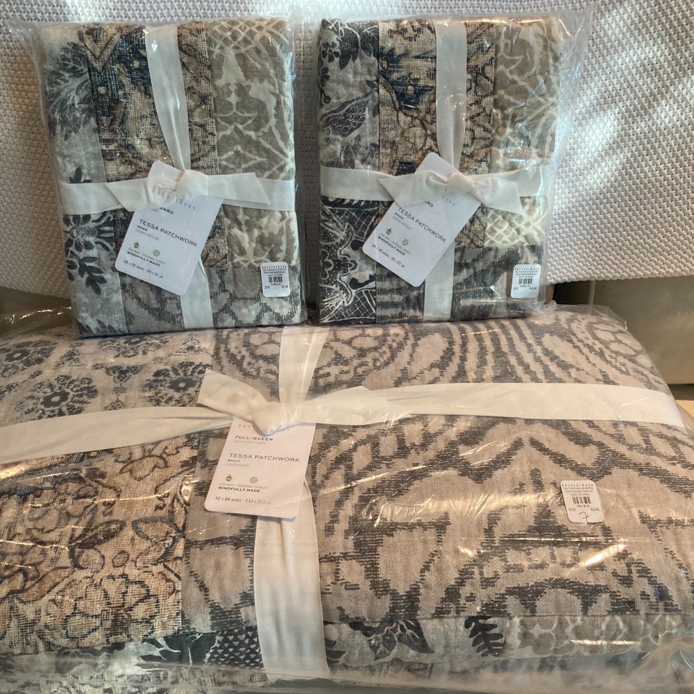 Pottery Barn TESSA PATCHWORK Full Queen QUILT & SHAMS - Brand New